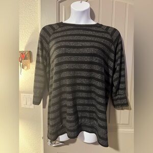 Market & Spruce Charcoal and Black Striped Long Sleeve Top